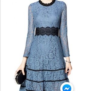 Blue Hollow Out Lace Swing Midi Dress